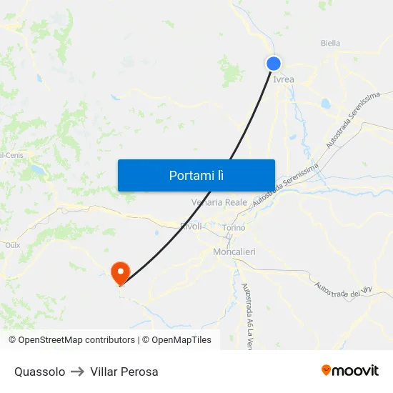 Quassolo to Villar Perosa map