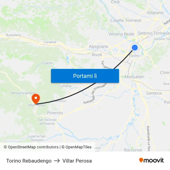 Torino Rebaudengo to Villar Perosa map