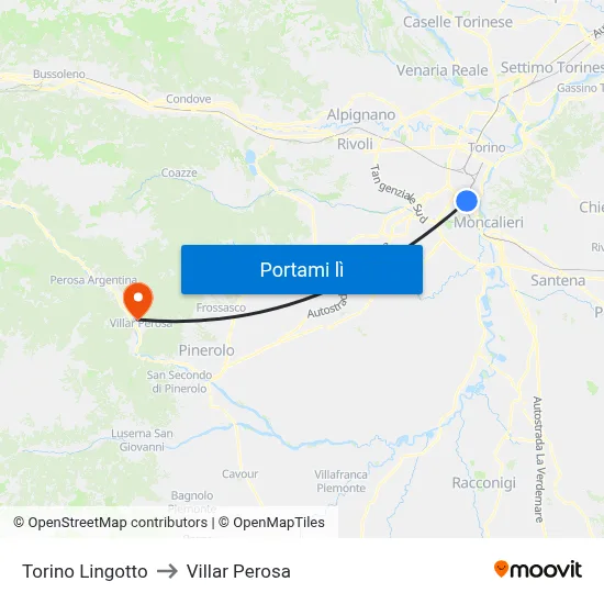 Torino Lingotto to Villar Perosa map