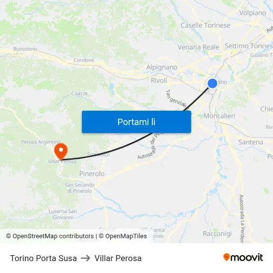 Torino Porta Susa to Villar Perosa map