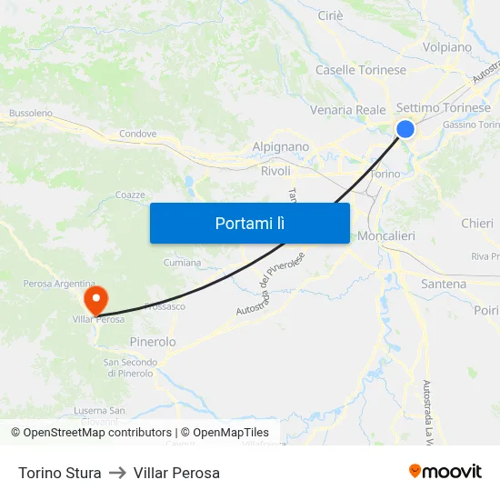 Torino Stura to Villar Perosa map