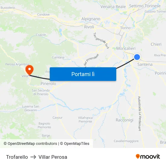 Trofarello to Villar Perosa map