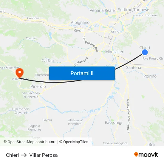 Chieri to Villar Perosa map