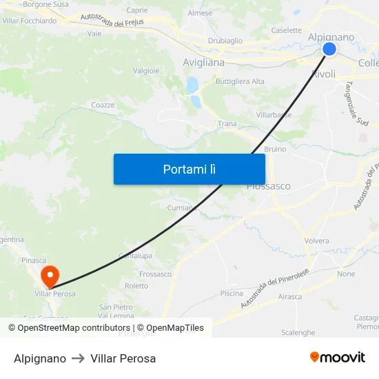 Alpignano to Villar Perosa map