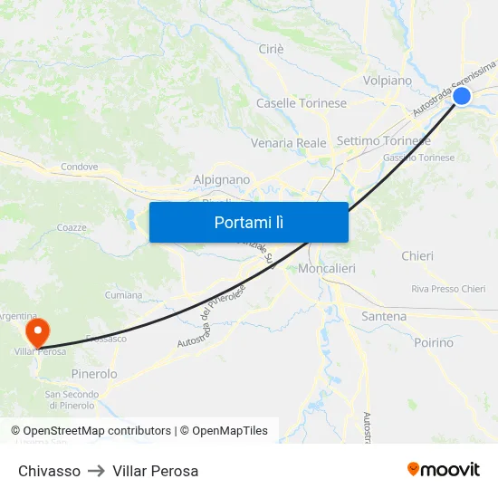 Chivasso to Villar Perosa map