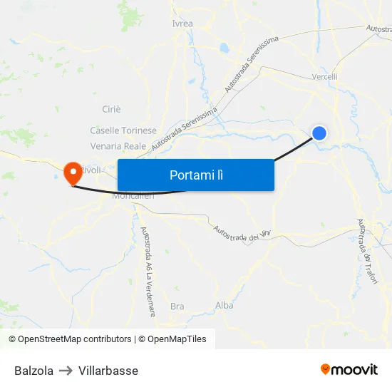 Balzola to Villarbasse map
