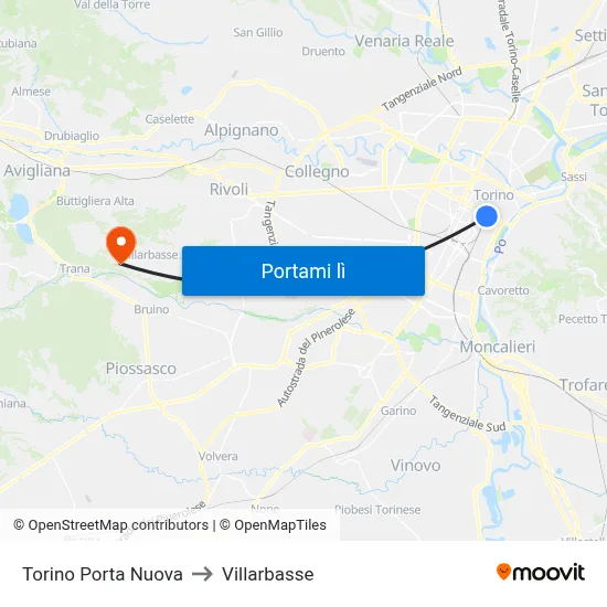 Torino Porta Nuova to Villarbasse map