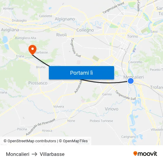 Moncalieri to Villarbasse map