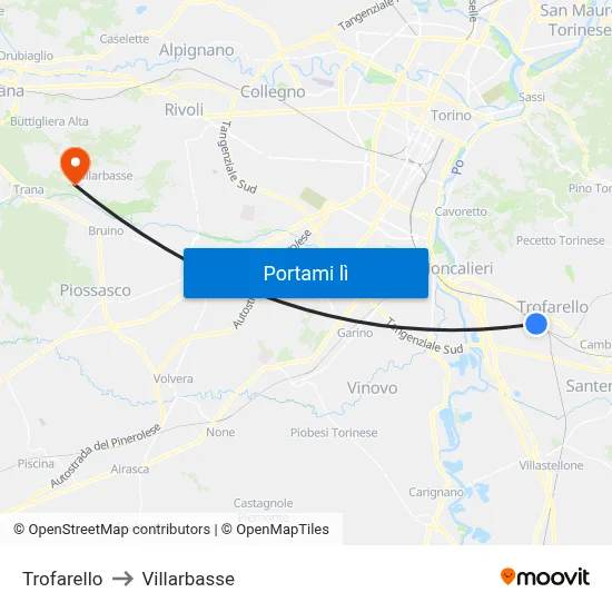 Trofarello to Villarbasse map