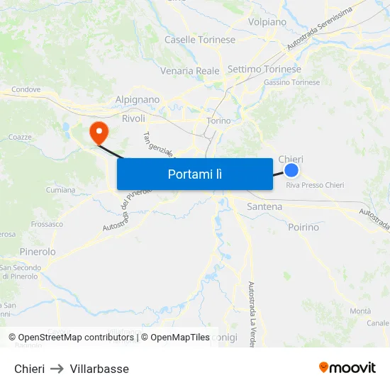 Chieri to Villarbasse map