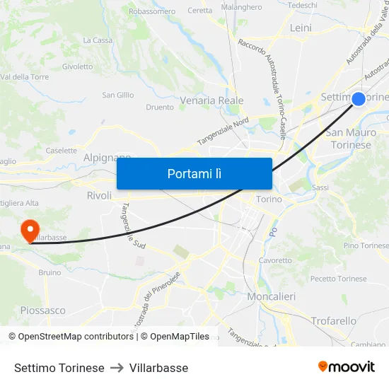 Settimo Torinese to Villarbasse map