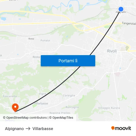 Alpignano to Villarbasse map