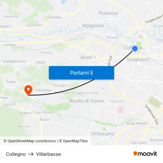 Collegno to Villarbasse map