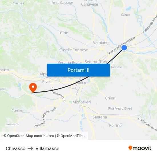 Chivasso to Villarbasse map