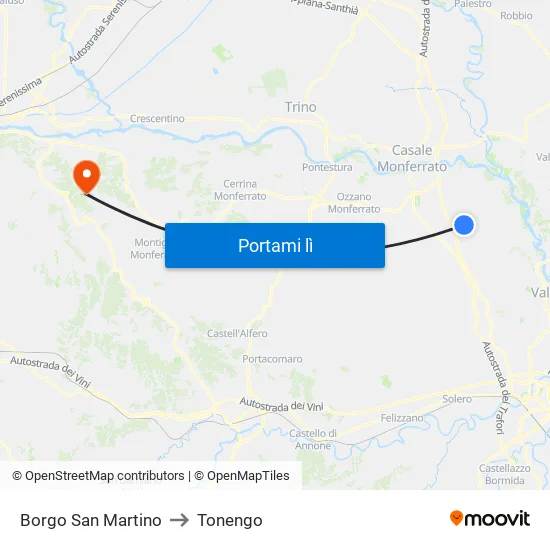 Borgo San Martino to Tonengo map