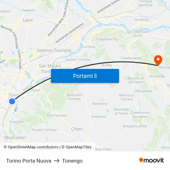 Torino Porta Nuova to Tonengo map