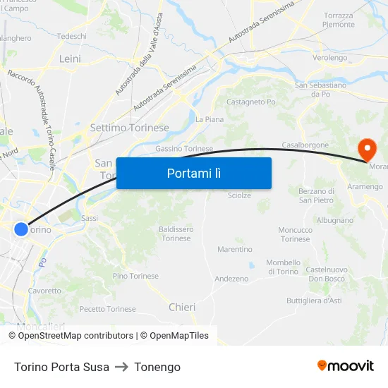 Torino Porta Susa to Tonengo map