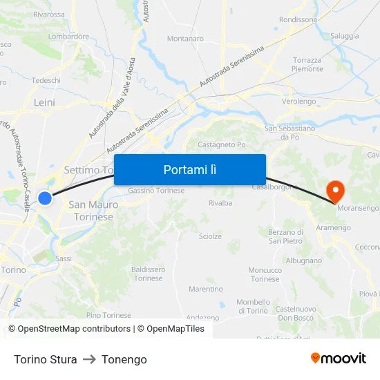 Torino Stura to Tonengo map