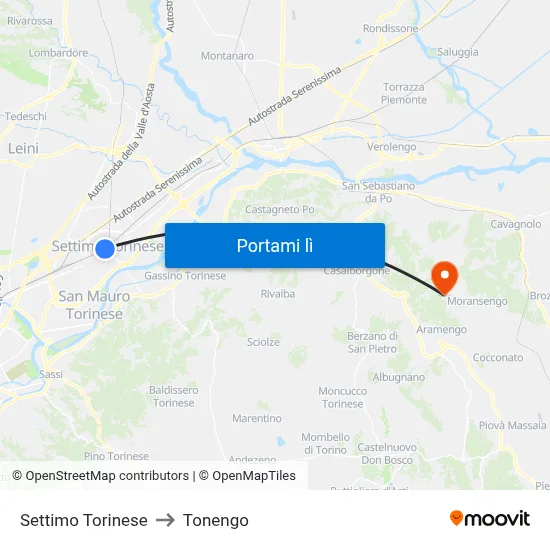 Settimo Torinese to Tonengo map