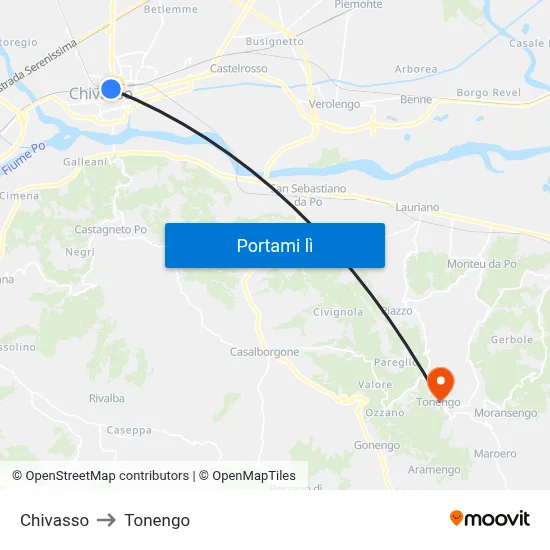 Chivasso to Tonengo map