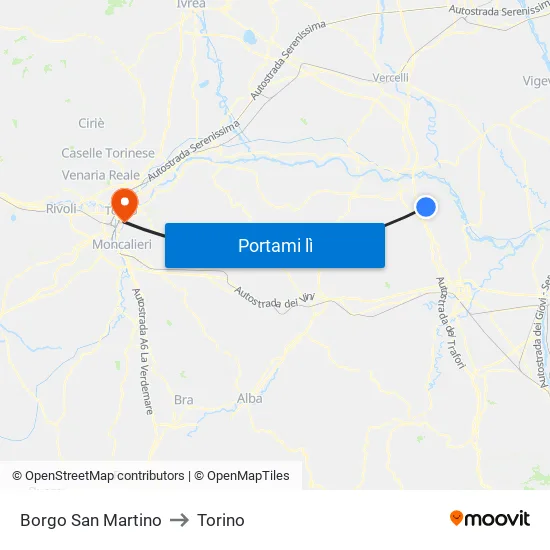 Borgo San Martino to Torino map