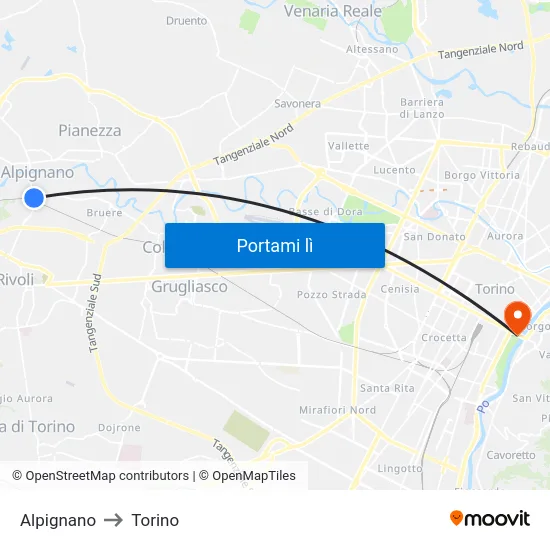 Alpignano to Torino map