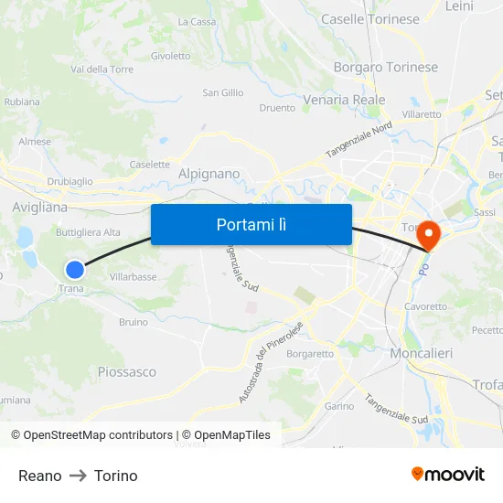 Reano to Torino map