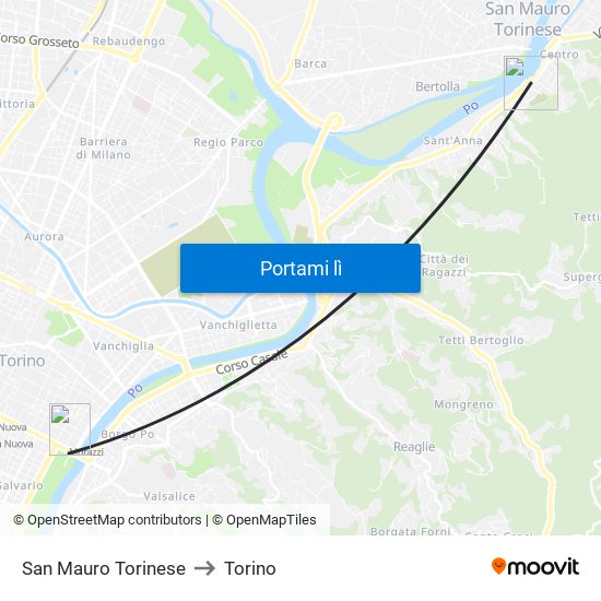 San Mauro Torinese to Torino map