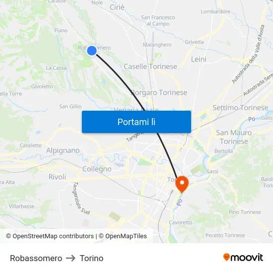 Robassomero to Torino map