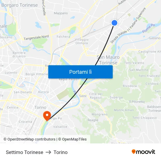 Settimo Torinese to Torino map
