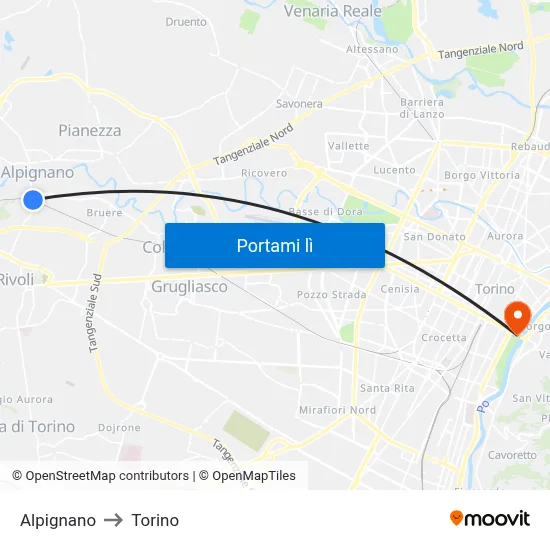 Alpignano to Torino map