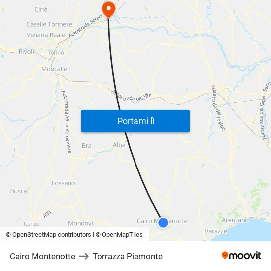 Cairo Montenotte to Torrazza Piemonte map