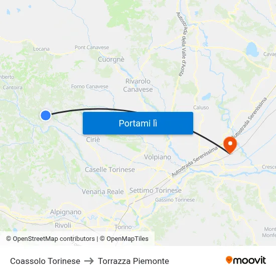 Coassolo Torinese to Torrazza Piemonte map