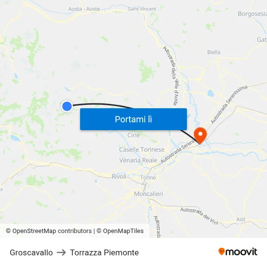 Groscavallo to Torrazza Piemonte map