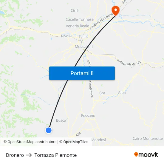 Dronero to Torrazza Piemonte map