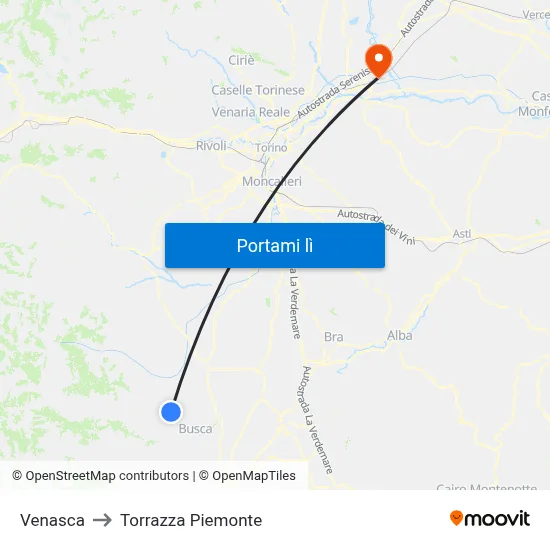 Venasca to Torrazza Piemonte map