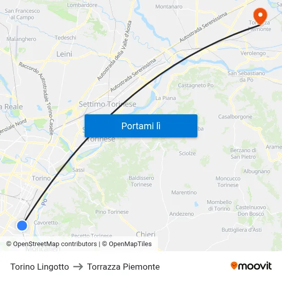 Torino Lingotto to Torrazza Piemonte map
