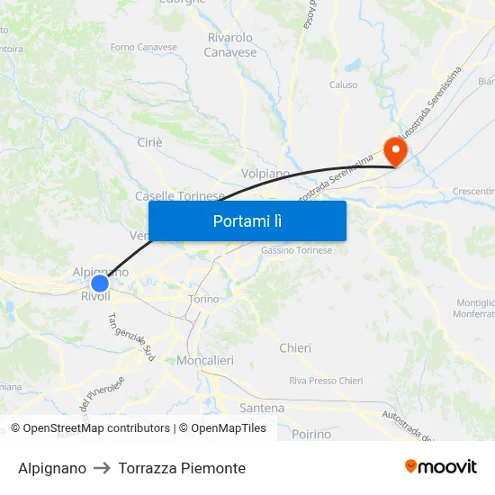 Alpignano to Torrazza Piemonte map