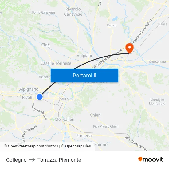Collegno to Torrazza Piemonte map