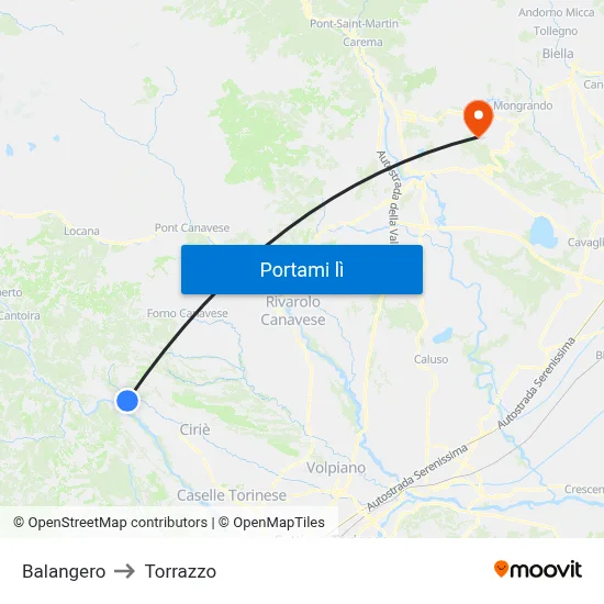 Balangero to Torrazzo map