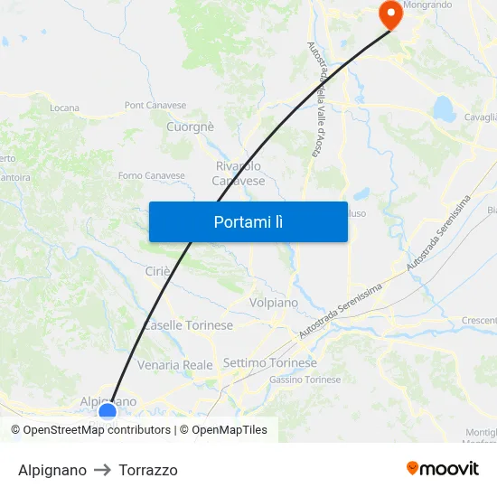 Alpignano to Torrazzo map