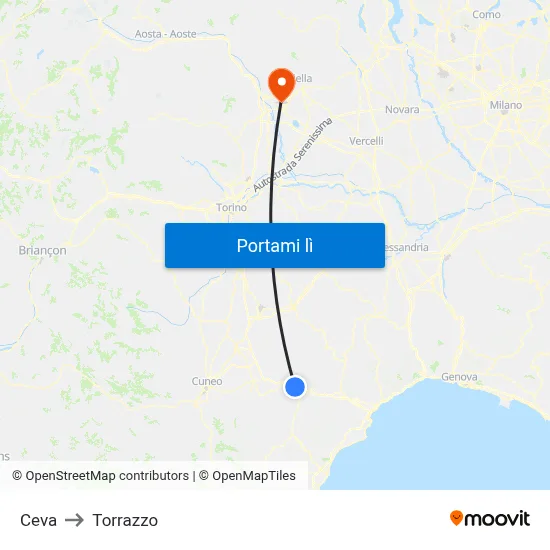 Ceva to Torrazzo map