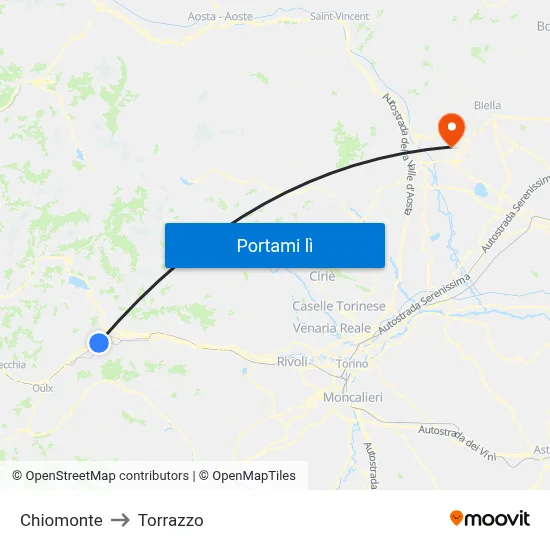 Chiomonte to Torrazzo map