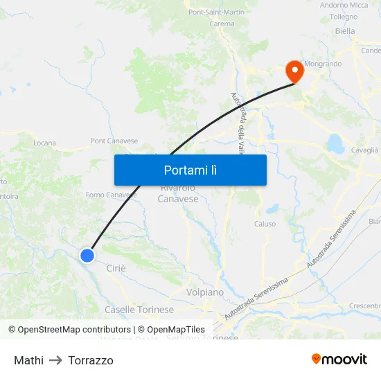 Mathi to Torrazzo map