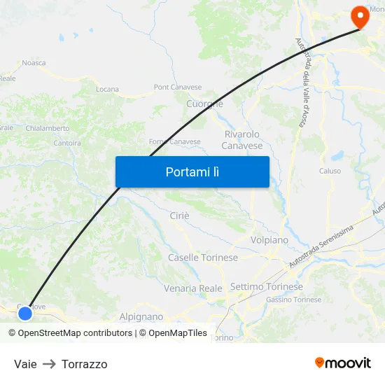 Vaie to Torrazzo map