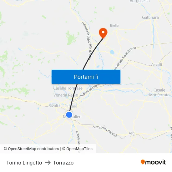 Torino Lingotto to Torrazzo map