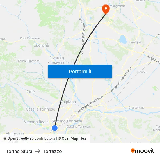 Torino Stura to Torrazzo map