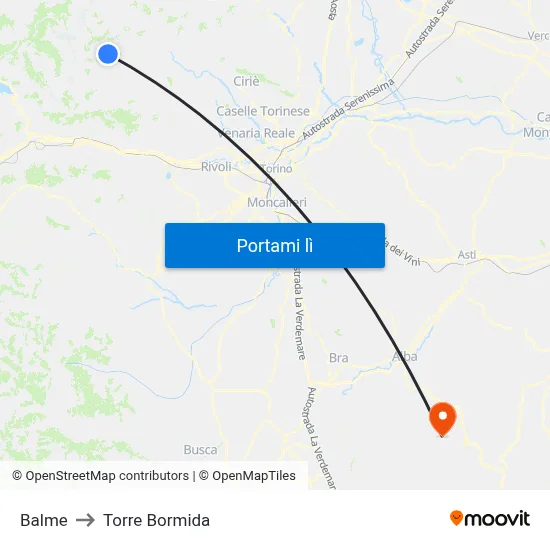 Balme to Torre Bormida map