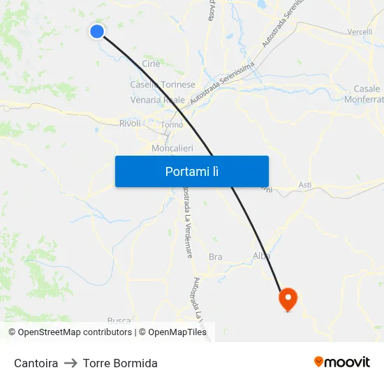 Cantoira to Torre Bormida map