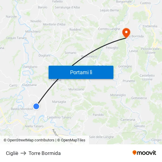 Cigliè to Torre Bormida map